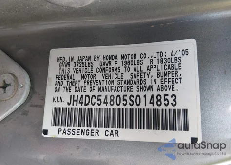 2005 Acura Rsx z USA, uszkodzony, nr VIN JH4DC54805S014853